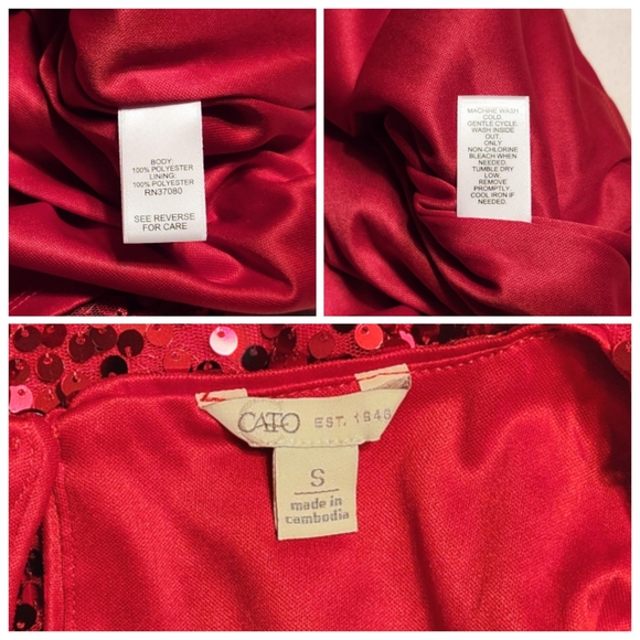 Cato Sequin Oversized Short Sleeve Holiday Party Swing Top Red Small - Picture 9 of 11